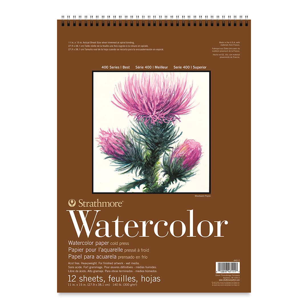 Open in modal - Strathmore 400 Series Watercolor Paper Pad - 11'' x 15'', Wire Bound, 12 Sheets