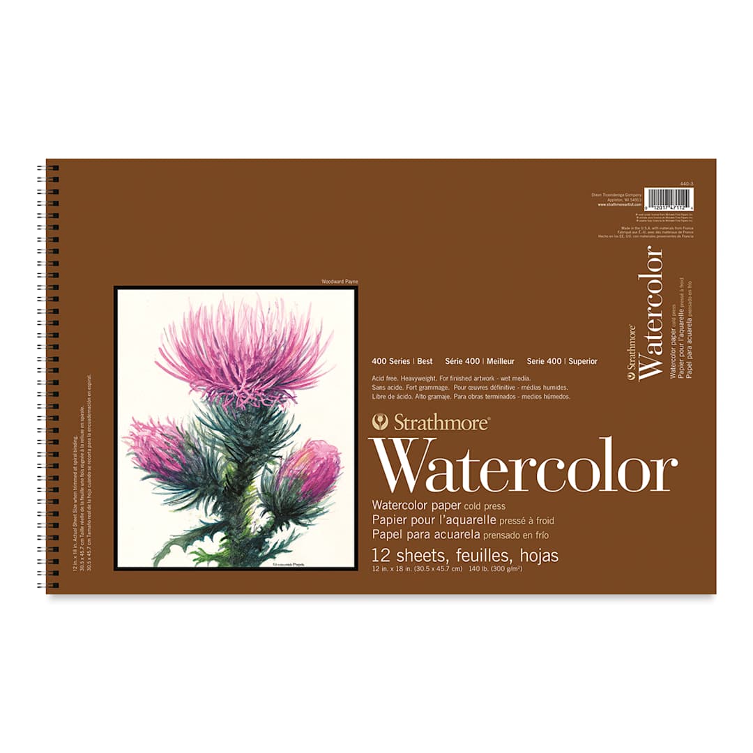 Open in modal - Strathmore 400 Series Watercolor Paper Pad - 12'' x 18'', Wire Bound, 12 Sheets