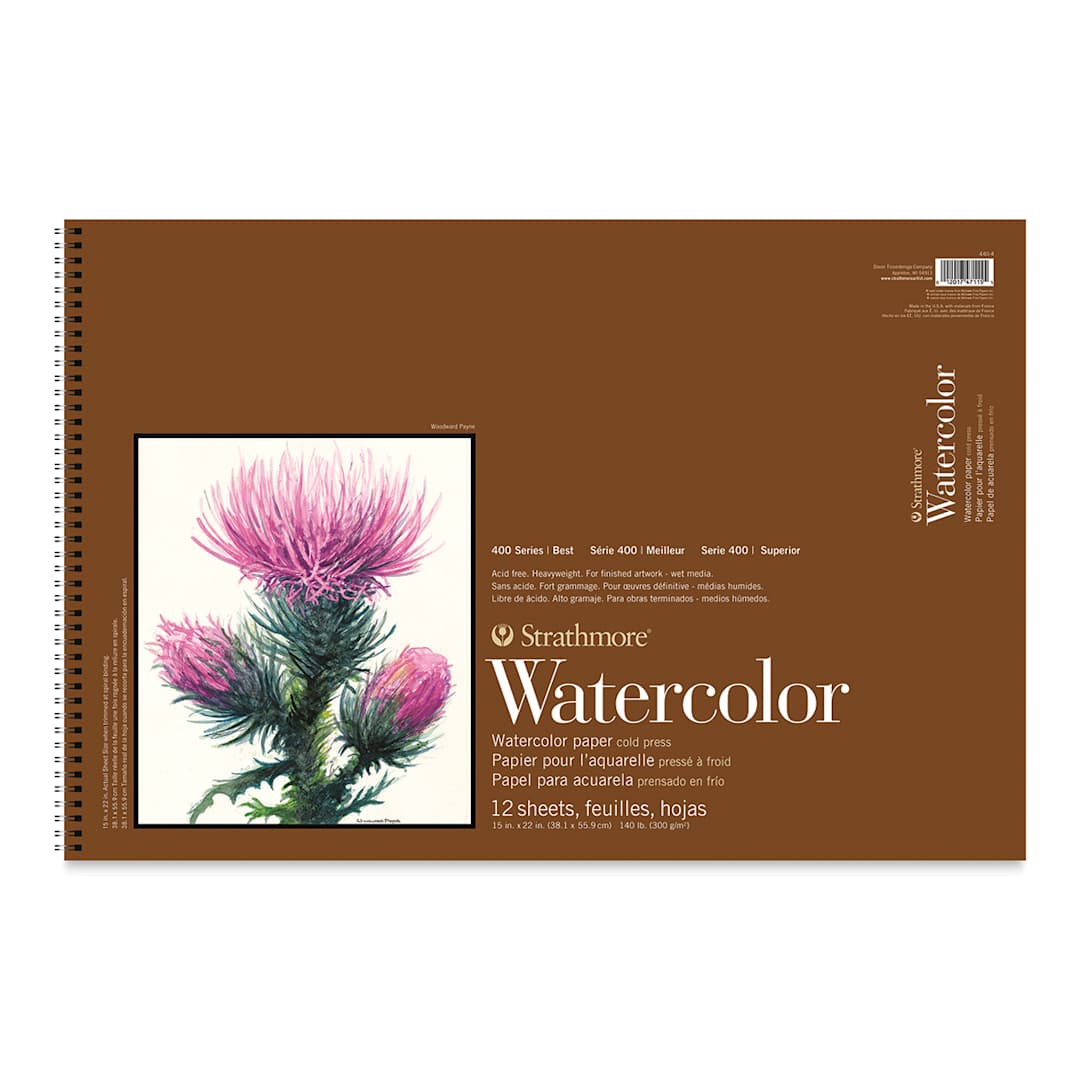 Open in modal - Strathmore 400 Series Watercolor Paper Pad - 15'' x 22'', Wire Bound, 12 Sheets