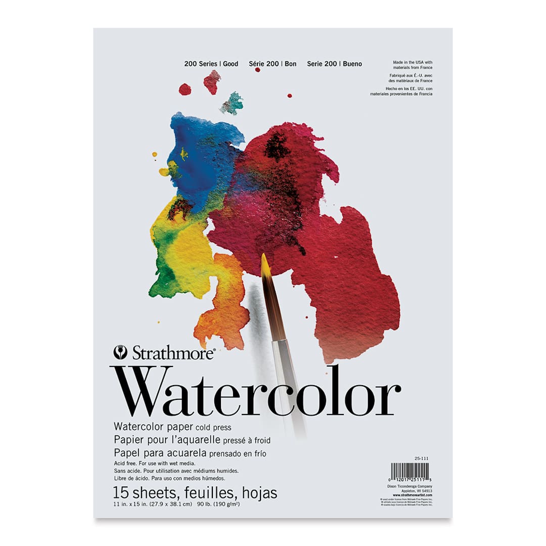 Open in modal - Strathmore 200 Series Watercolor Paper Student Pad - 11" x 15", Cold Press, 15 Sheets