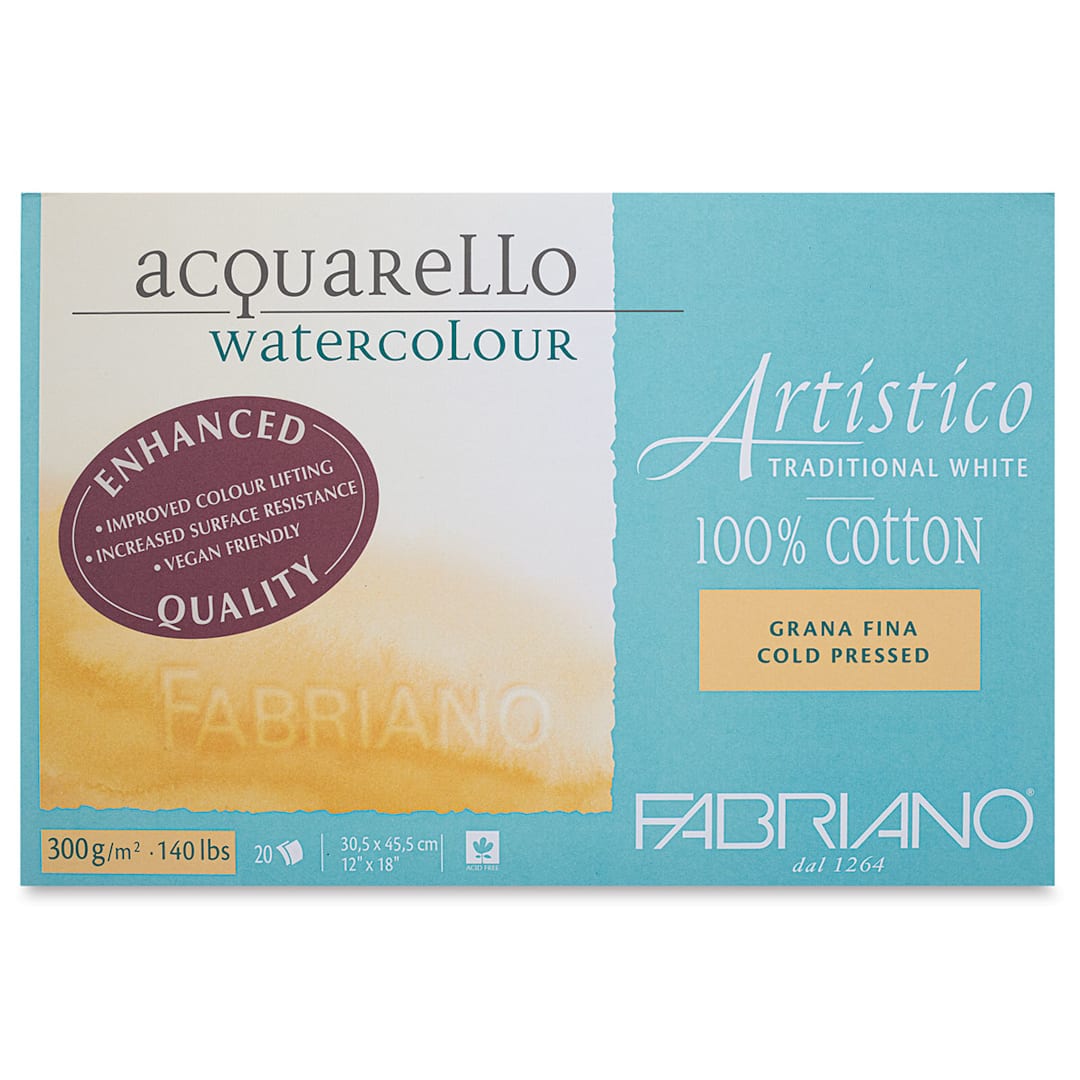Open in modal - Fabriano Artistico Enhanced Watercolor Block - Traditional White, Cold Press, 12" x 18"