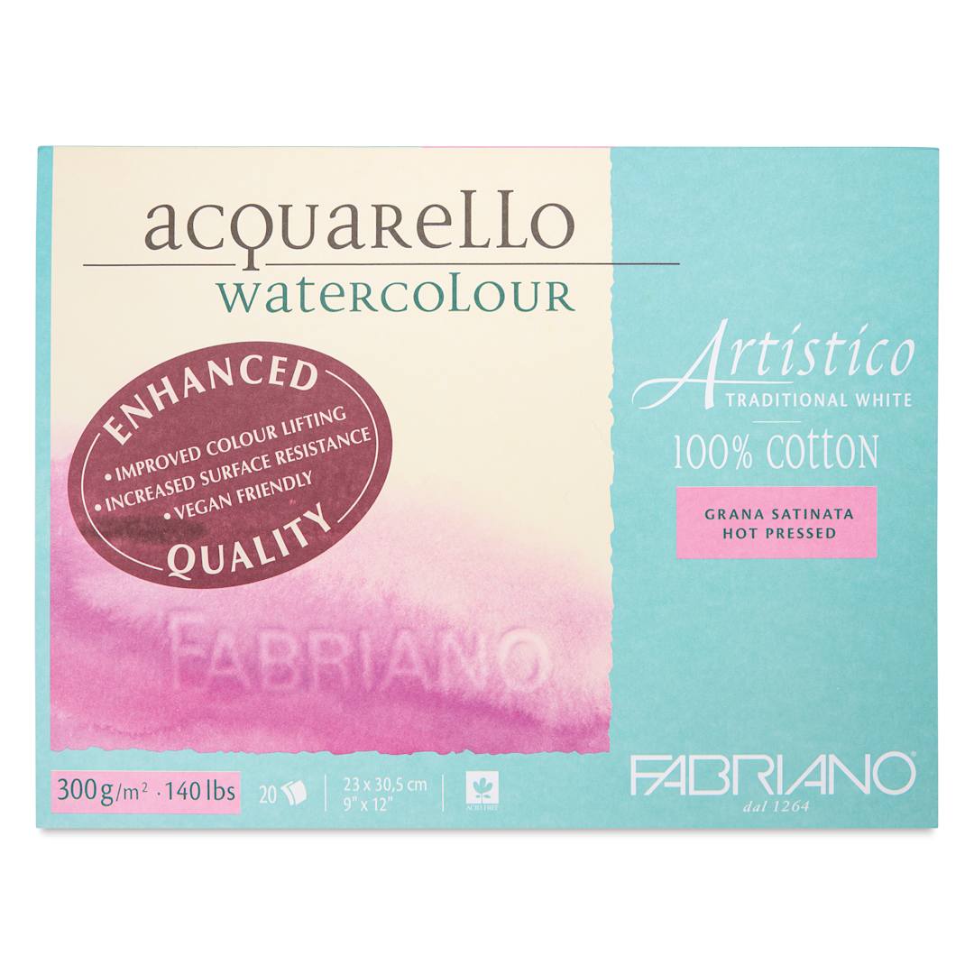 Open in modal - Fabriano Artistico Enhanced Watercolor Block - Traditional White, Hot Press, 9" x 12", front cover