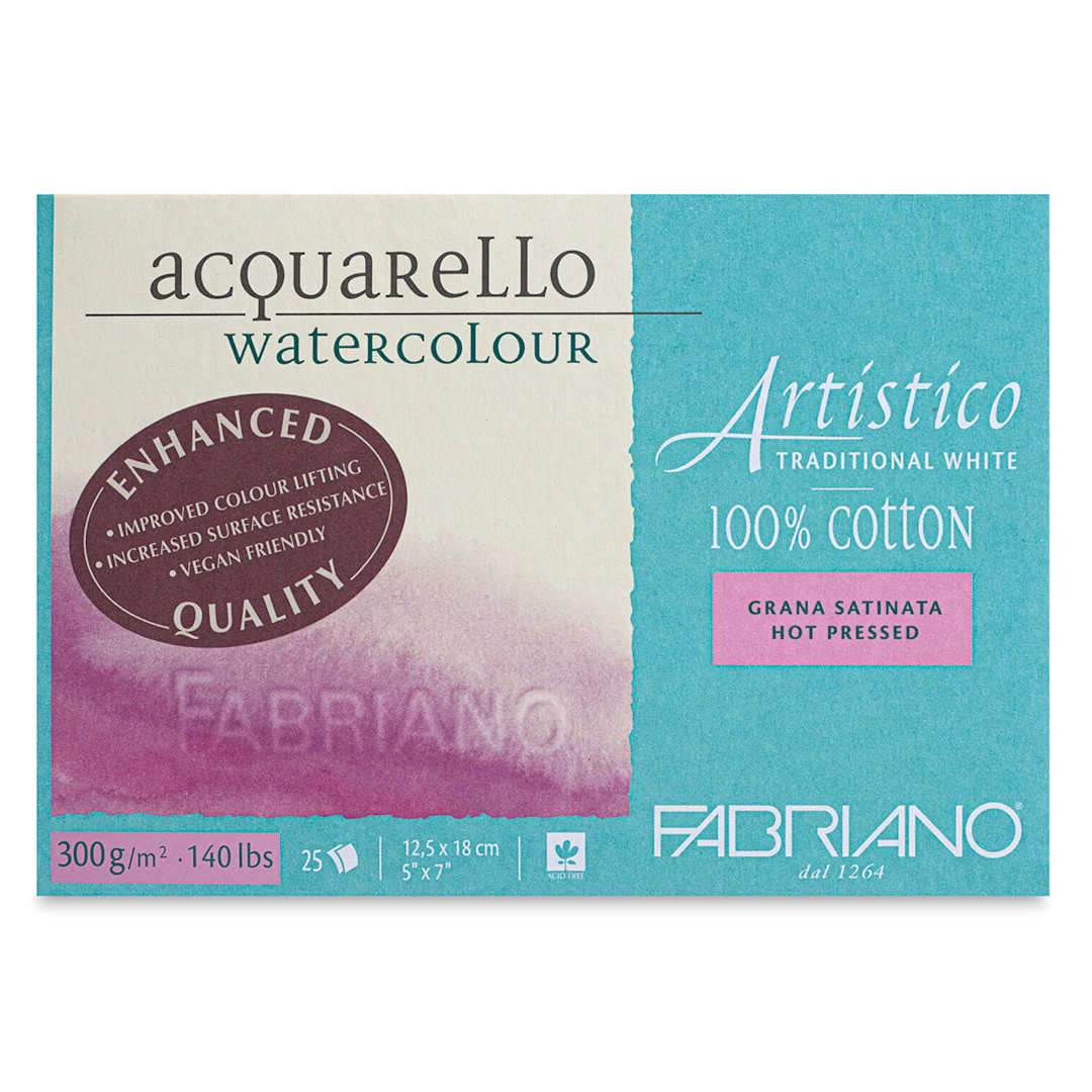 Open in modal - Fabriano Artistico Enhanced Watercolor Block - Traditional White, Hot Press, 5" x 7"