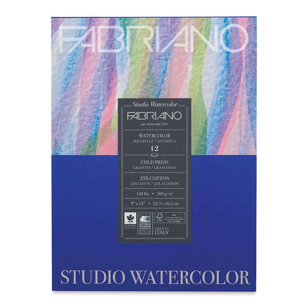 Open in modal - Fabriano Studio Watercolor Pad - 9'' x 12'', 300 gsm, Cold Press, 12 sheets (front cover)