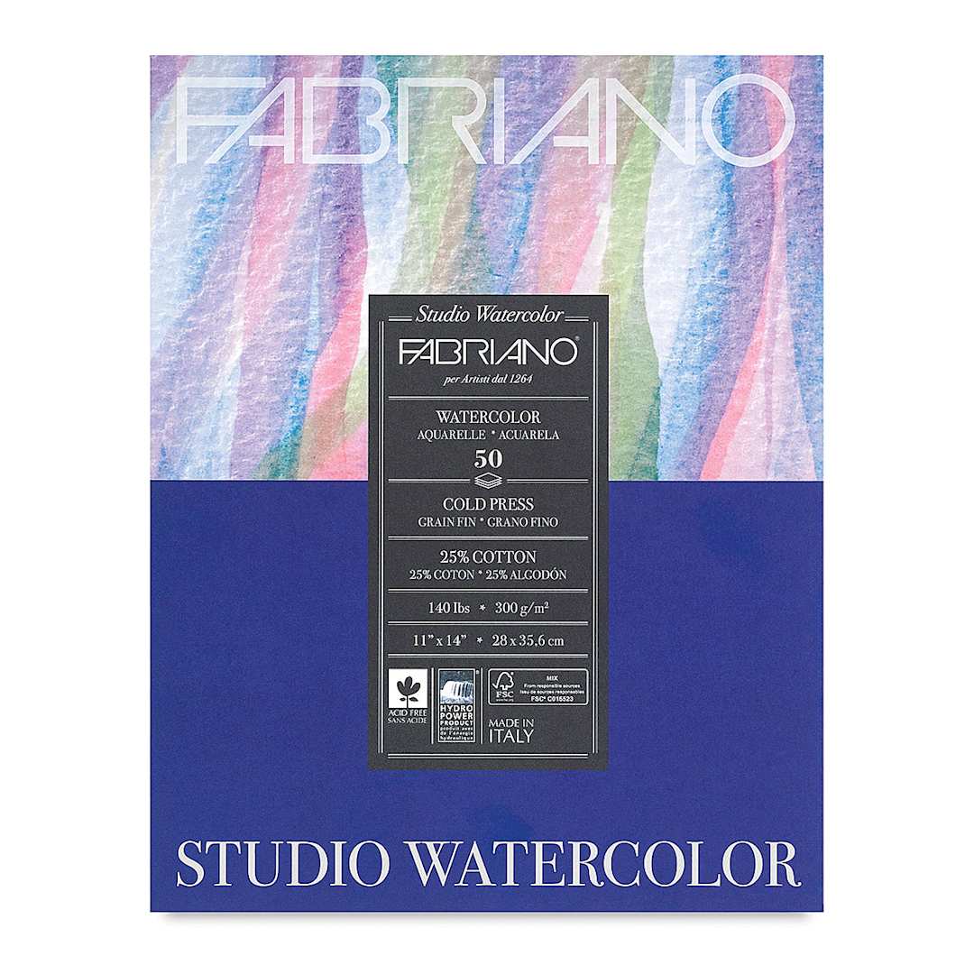 Open in modal - Fabriano Studio Watercolor Pad - 11" x 14", 300 gsm, Cold Press, 50 Sheets