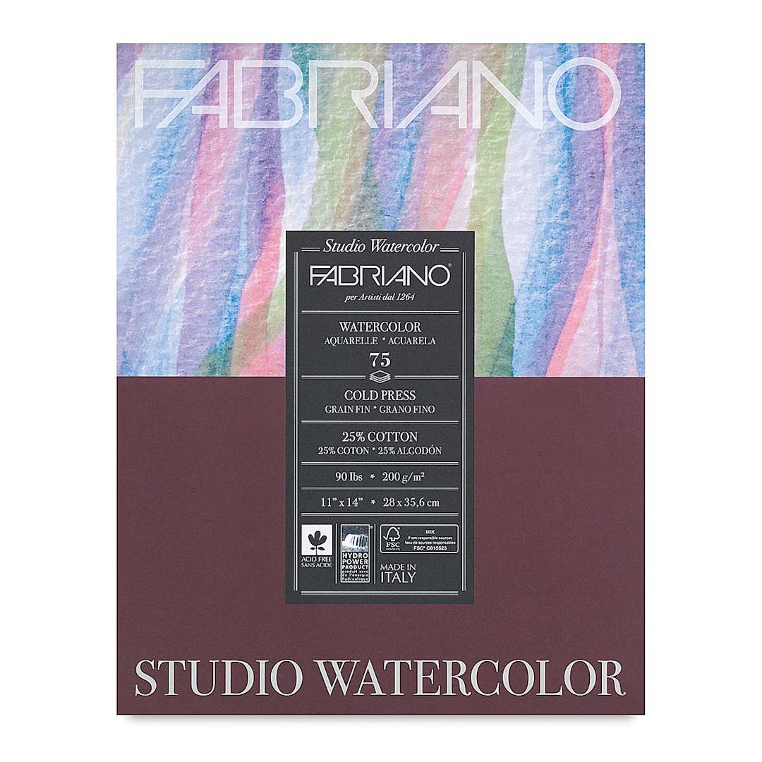 Open in modal - Fabriano Studio Watercolor Pad - 11'' x 14'', 200 gsm, Cold Press, 75 Sheets (front cover)