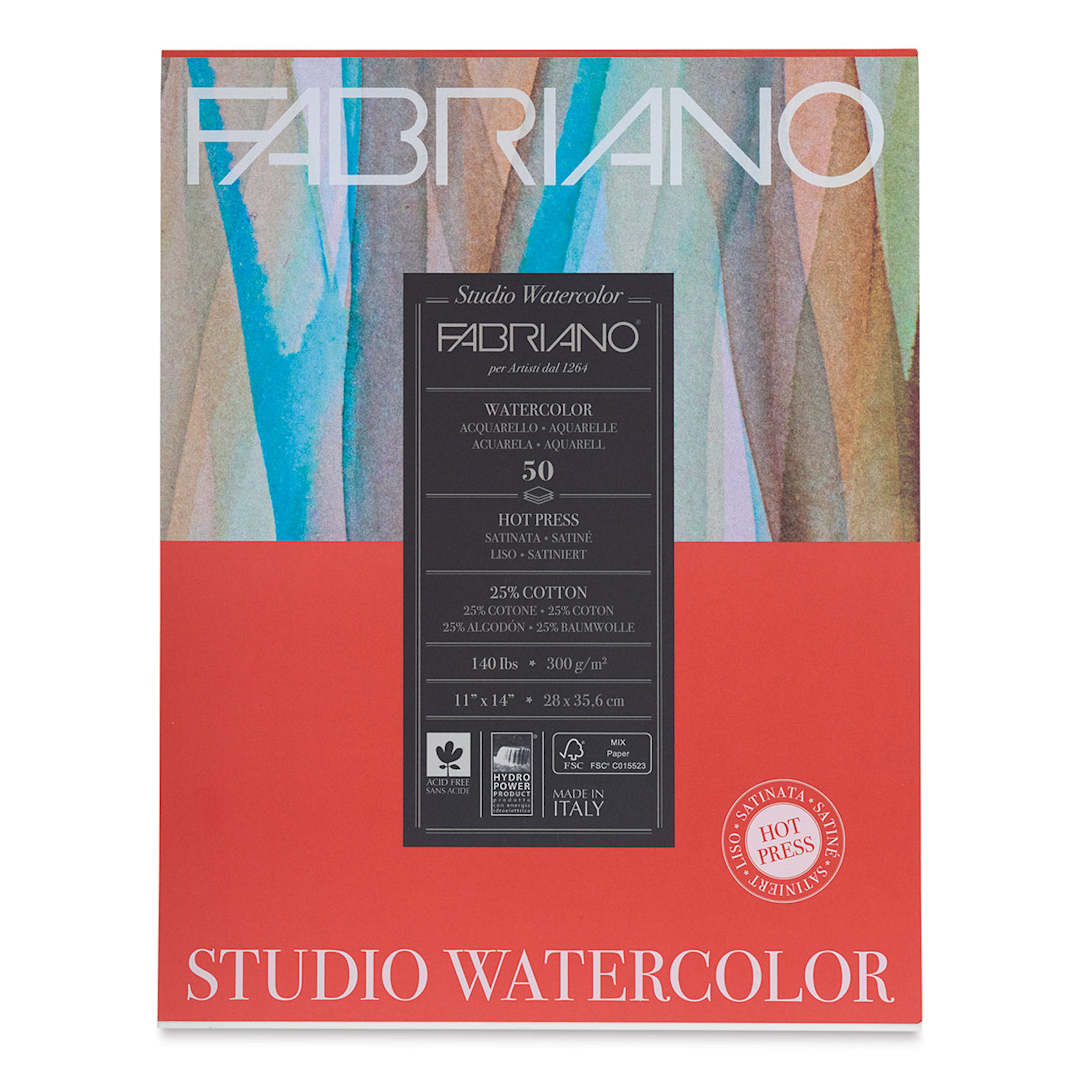 Open in modal - Fabriano Studio Watercolor Pad - 11'' x 14'', 300 gsm, Hot Press, 50 Sheets (front cover)