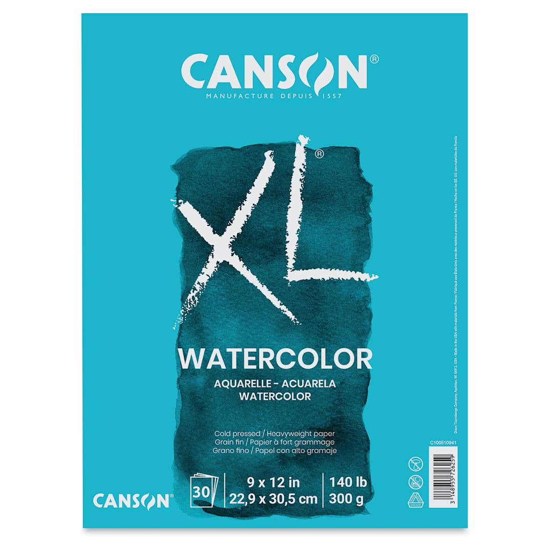Open in modal - Canson XL Watercolor Pad - 9" x 12", Euro Fold, 30 Sheets