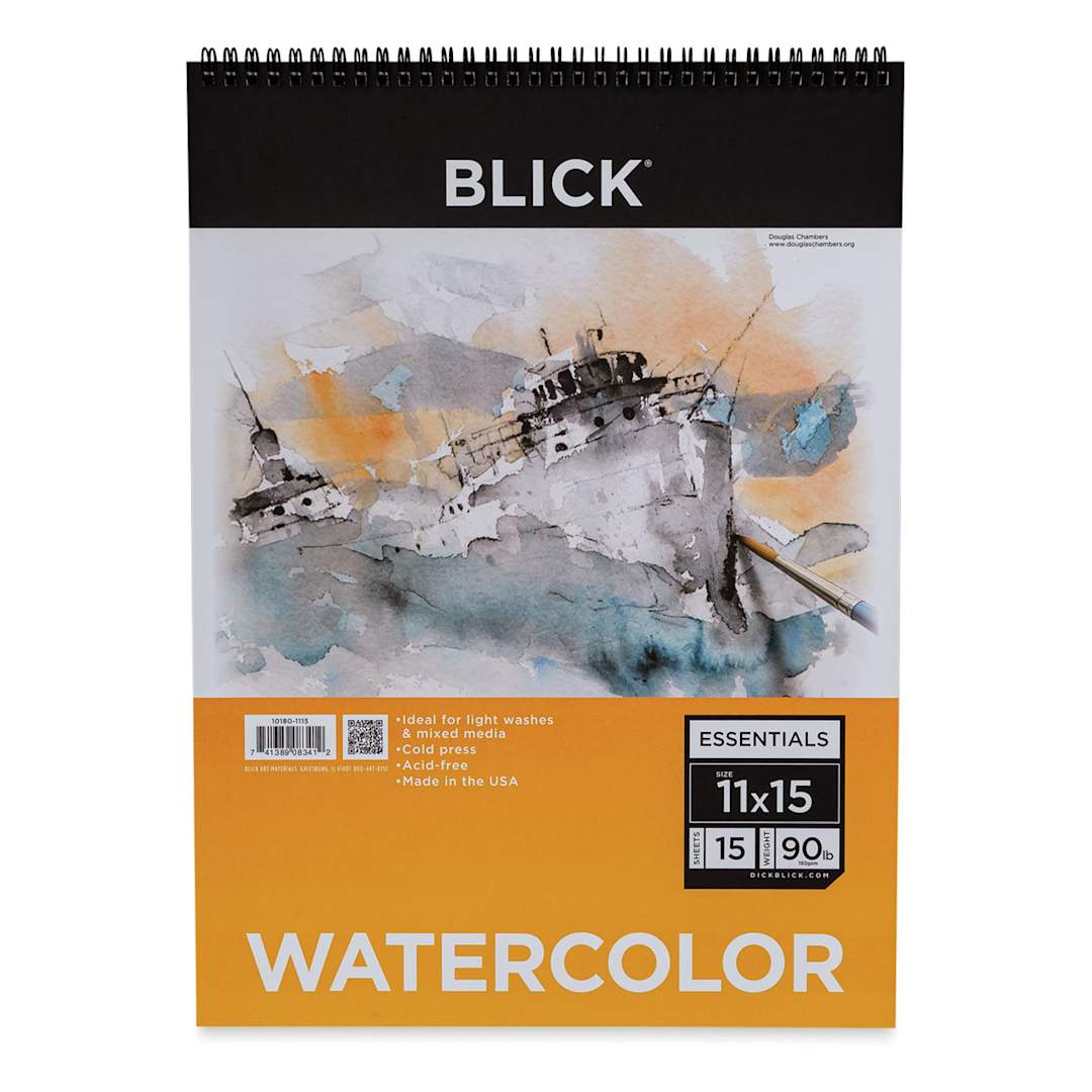 Open in modal - Blick Essentials Watercolor Pad - 11" x 15", 90 lb, Spiral-bound, 15 Sheets