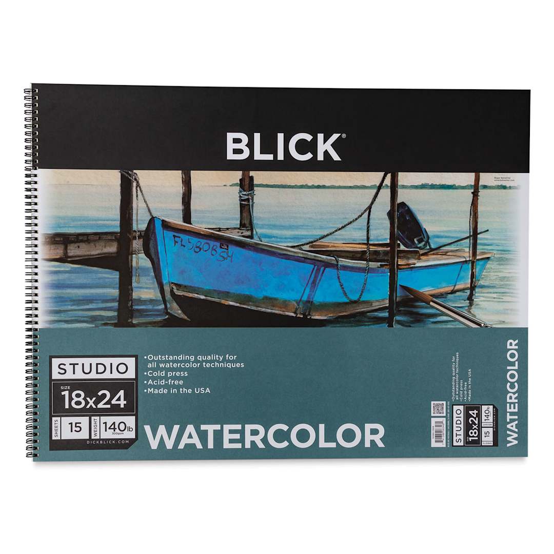 Open in modal - Blick Studio Watercolor Pad - 18" x 24", 140 lb, Spiral-bound, 15 Sheets
