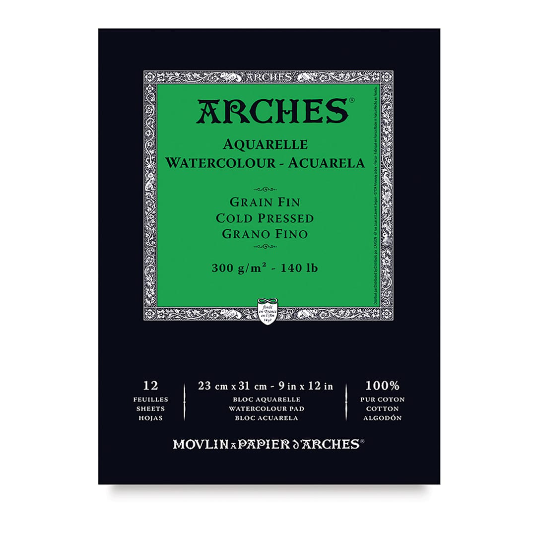Open in modal - Arches Watercolor Pad - 9" x 12", 140 lb, Cold Press, Fold-over, 12 Sheets