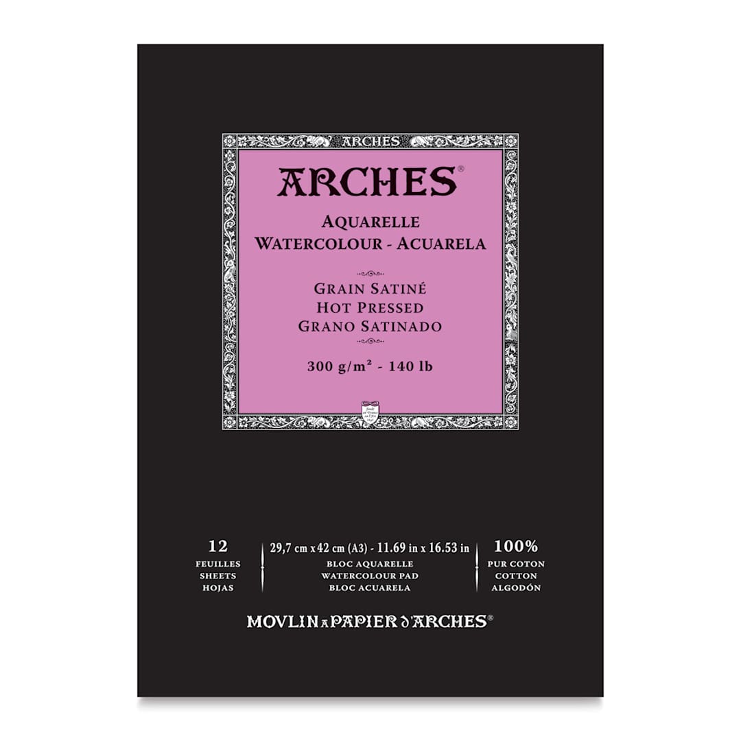 Open in modal - Arches Watercolor Pad - 11.7" x 16.5", 140 lb, Hot Press, 12 Sheets