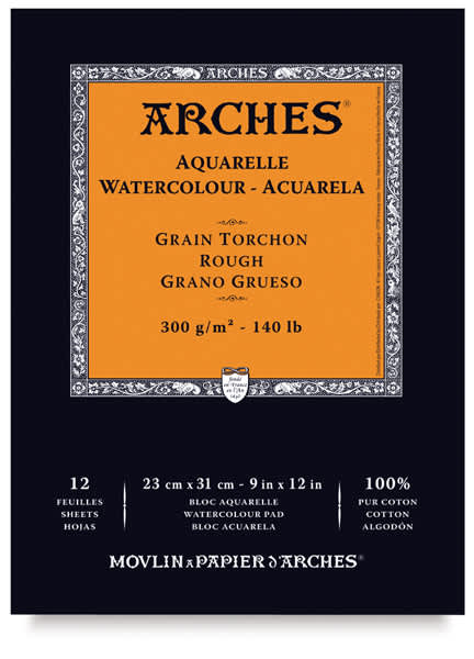 Open in modal - Arches Watercolor Pad - 9'' x 12'', 140 lb, Rough, Fold-over, 12 Sheets