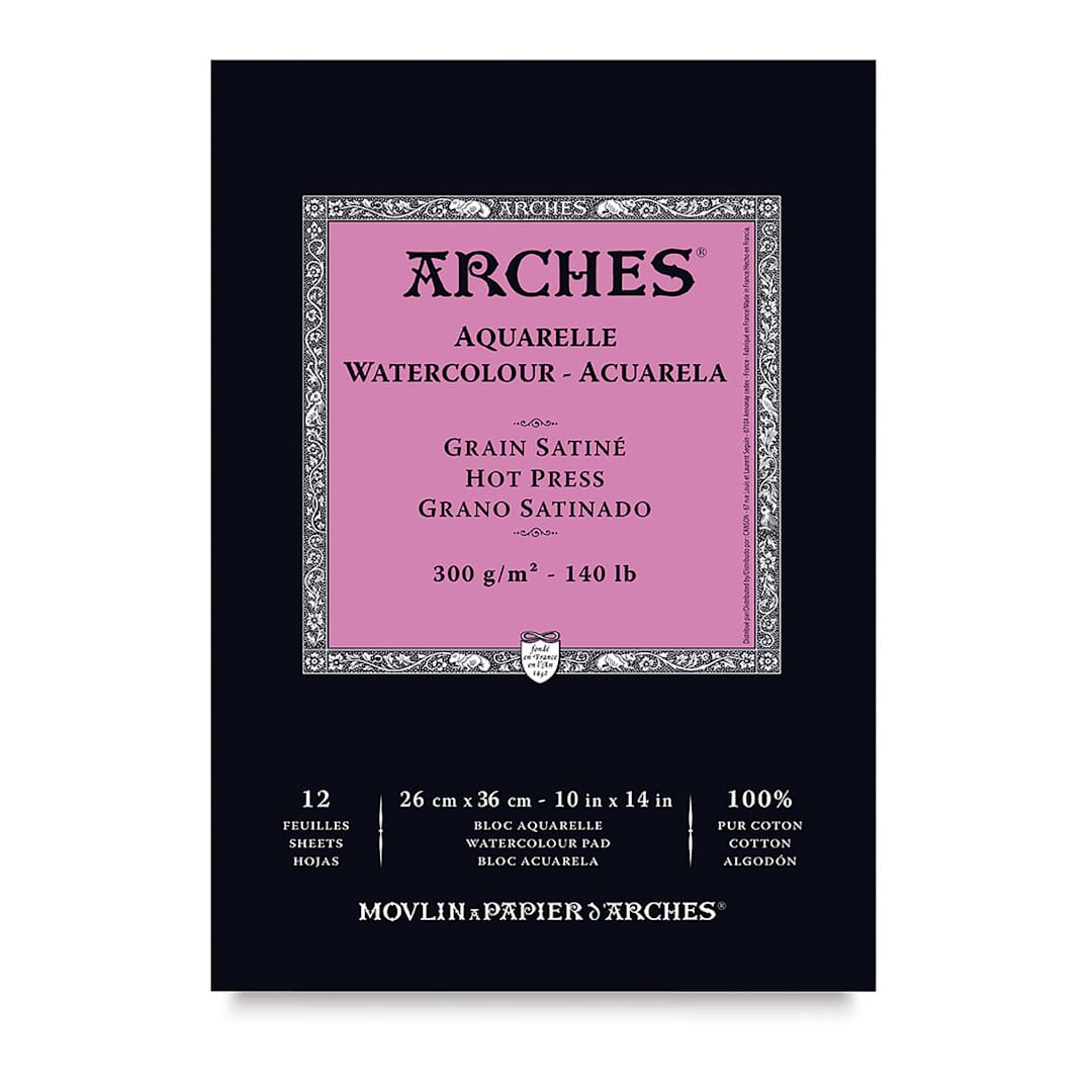 Open in modal - Arches Watercolor Pad - 10" x 14", 140 lb, Hot Press, Fold-over, 12 Sheets