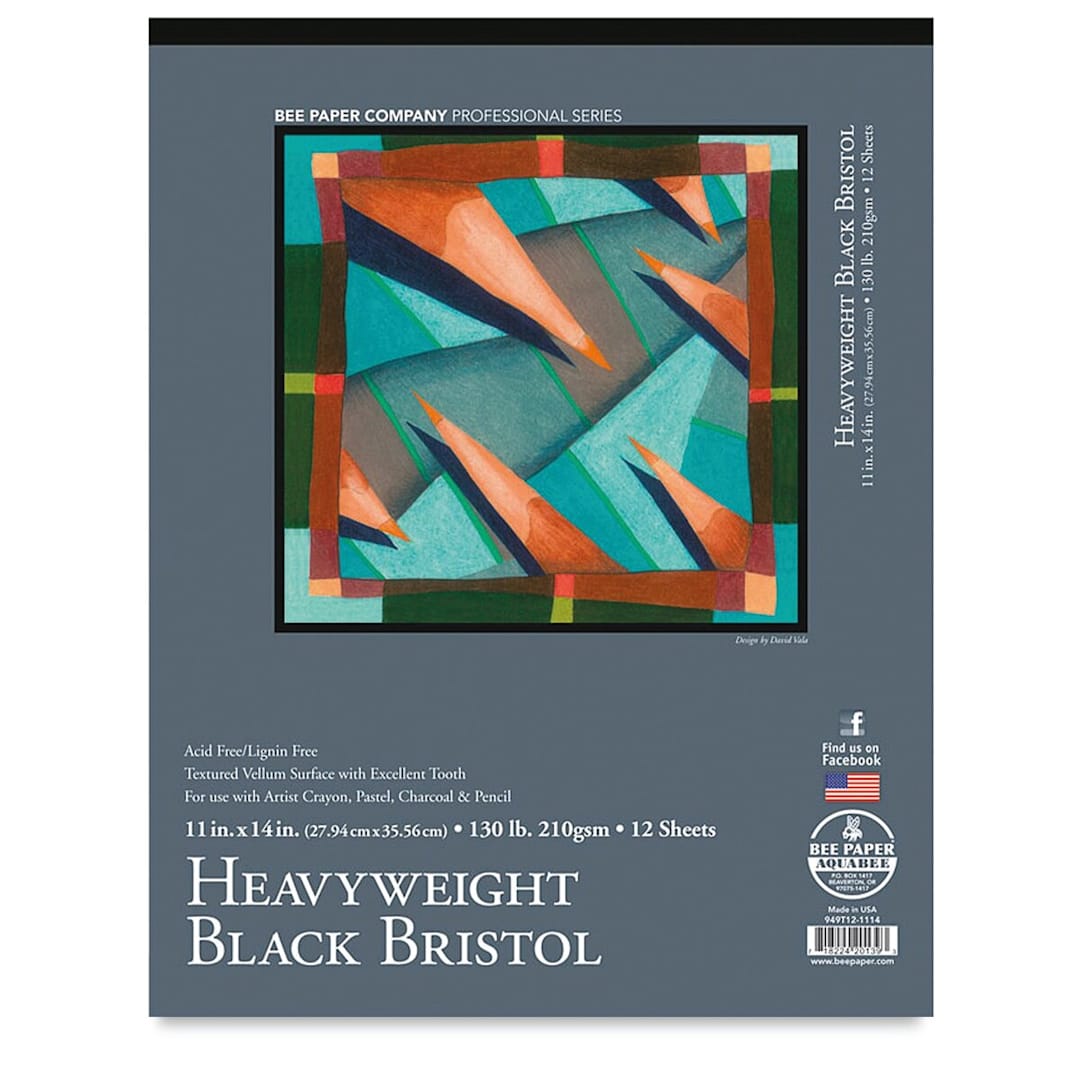 Open in modal - Bee Paper Heavyweight Black Bristol Pad - 11" x 14", 130 lb, 12 Sheets