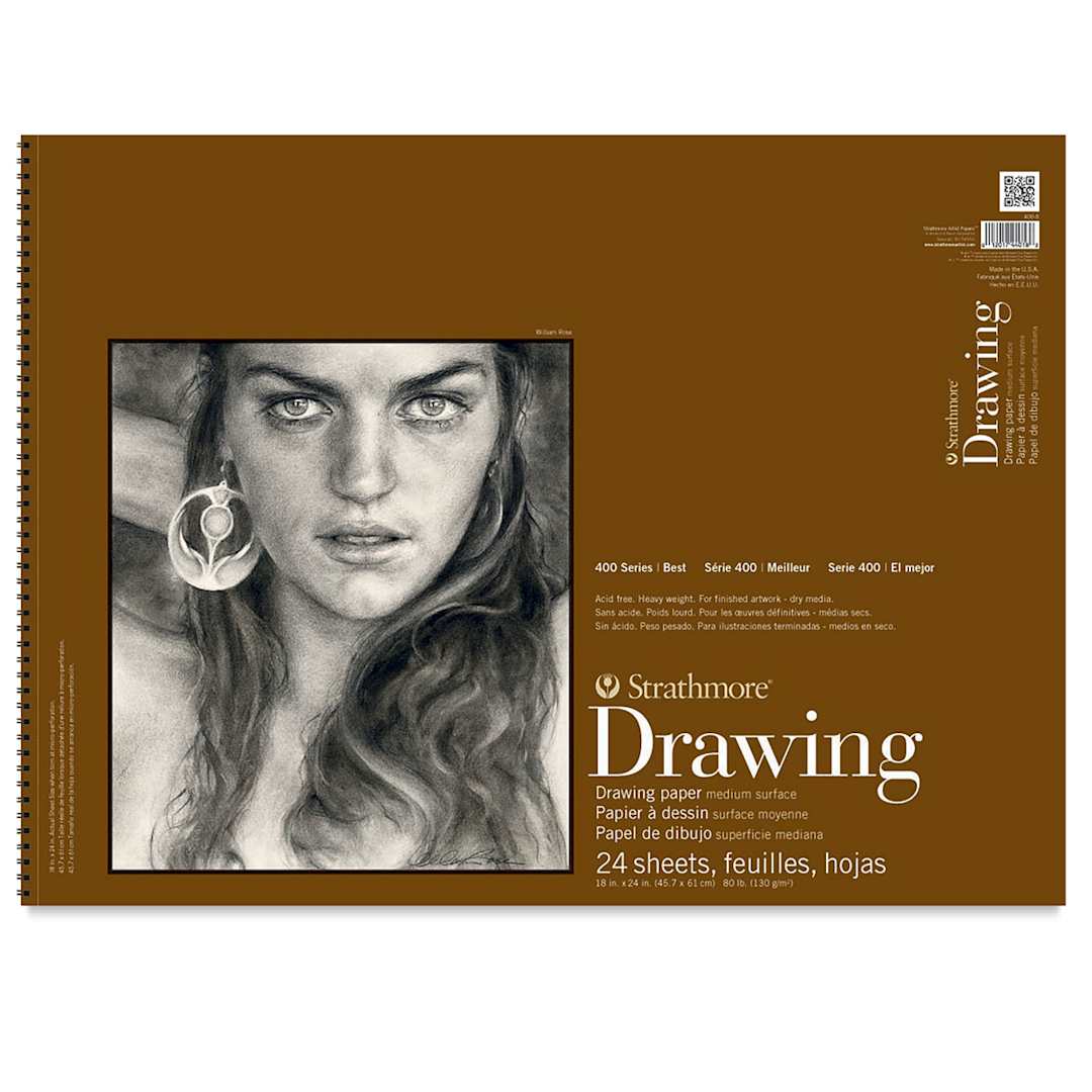 Open in modal - Strathmore 400 Series Drawing Paper Pads - 18" x 24", 24 sheets. Front of spiral bound pad.