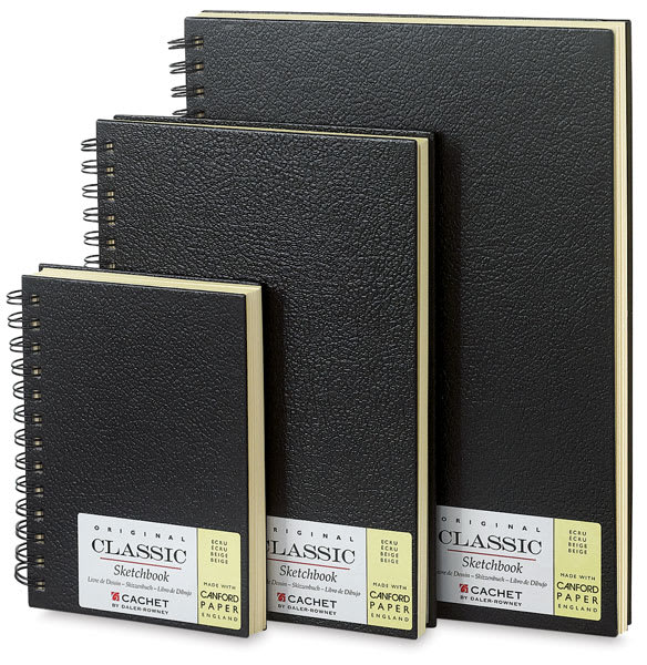 Open in modal - Cachet Classic Ecru Wirebound Sketchbooks - Assorted sizes shown upright
