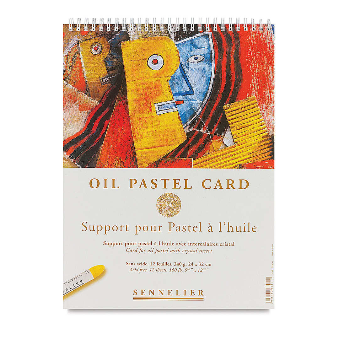 Open in modal - Sennelier Oil Pastel Card Pads - Front of 12-Sheet Pad wirebound on top