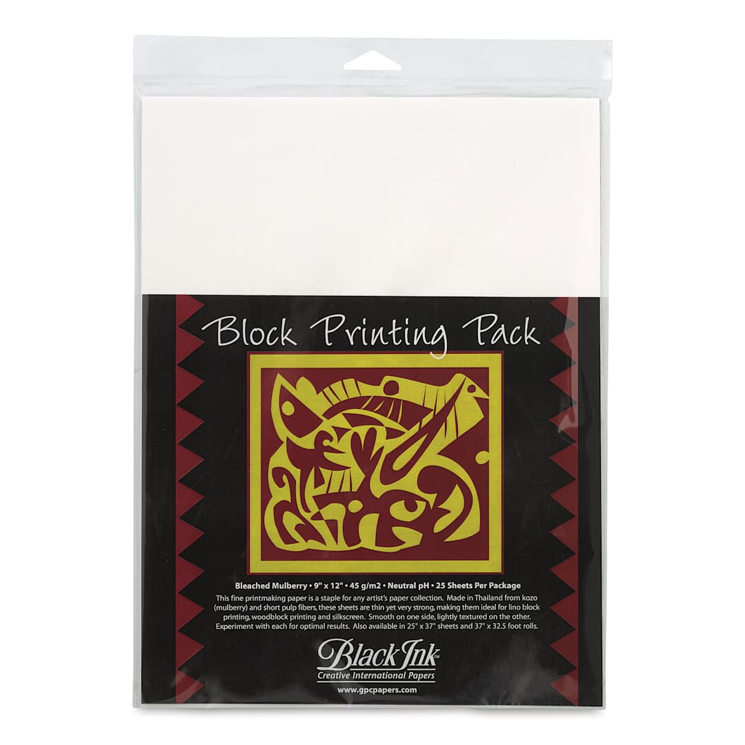Open in modal - Ink Block Printing Pack - 9" x 12", Bleached Mulberry, 25 Sheets front of packaging