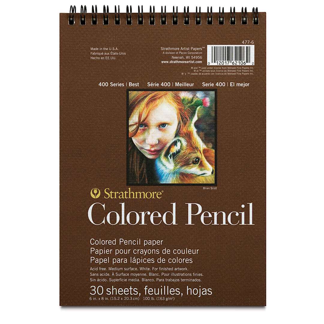 Open in modal - Strathmore 400 Series Colored Pencil Pad - Top view of 6" x 8" pad wirebound at top