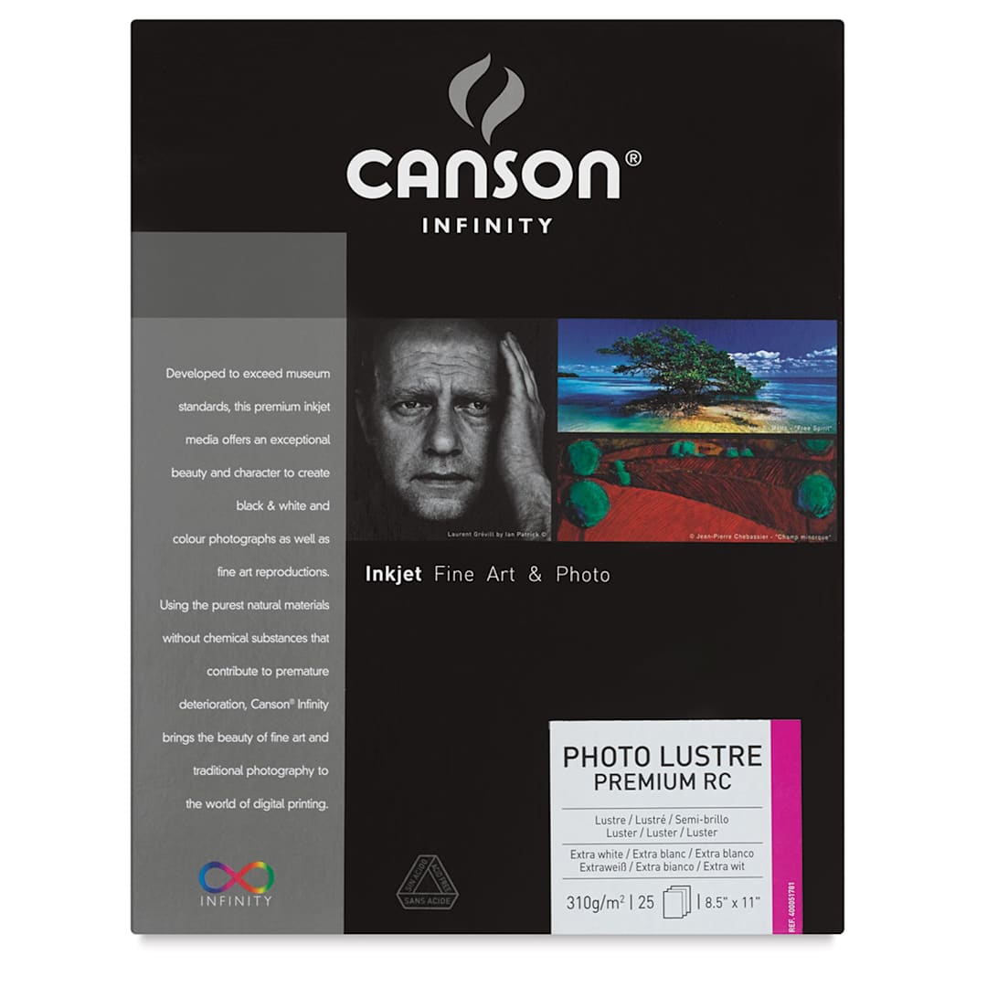 Open in modal - Canson Infinity Photo Lustre Premium Resin Coated Inkjet Paper - Front of package of 25 sheets