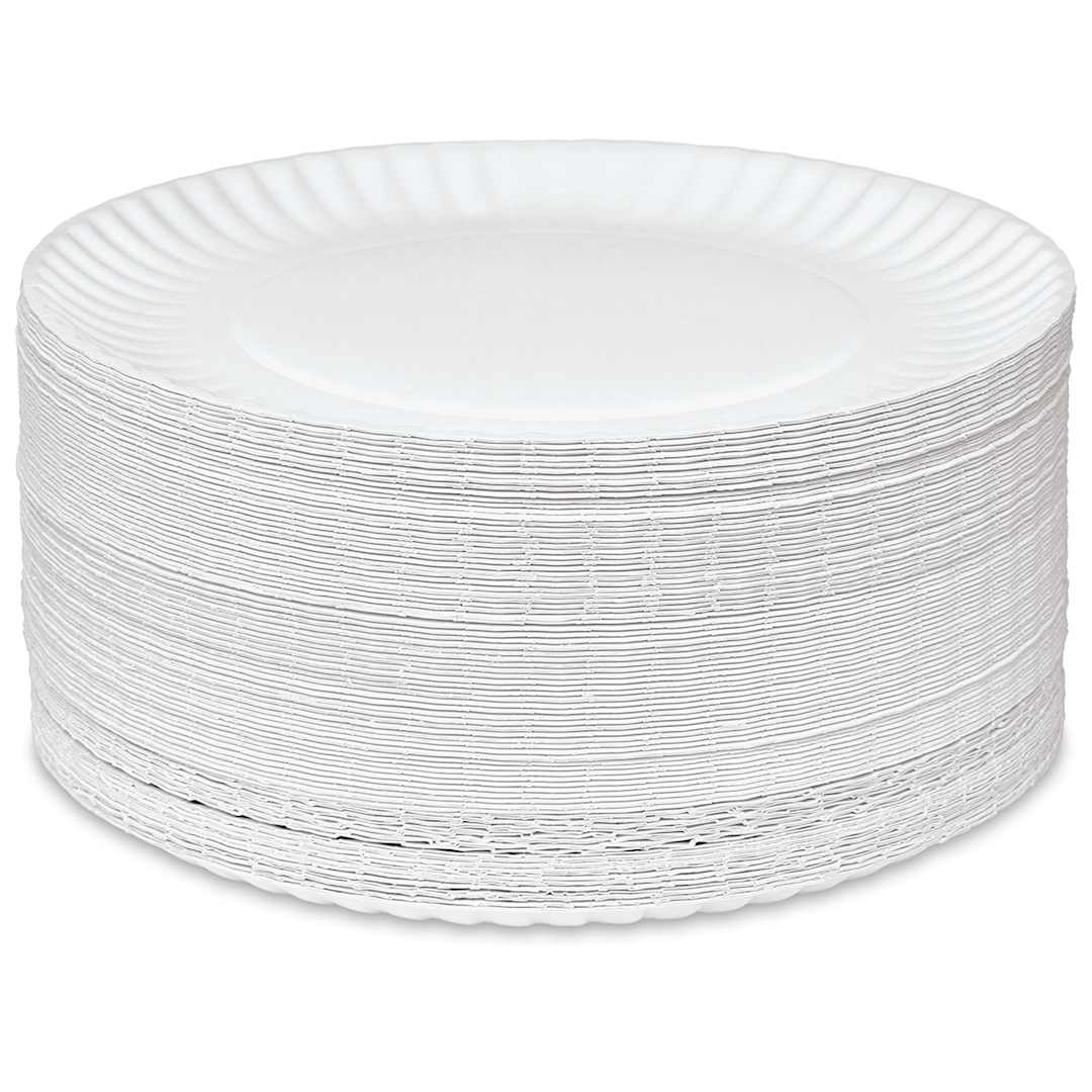 Open in modal - Uncoated Paper Plates - Stack of 250 plates shown
