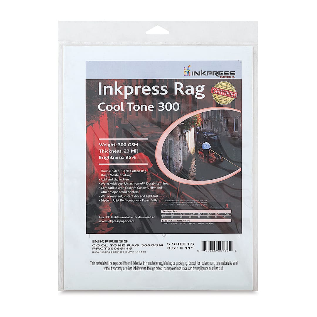 Open in modal - Inkpress Rag Digital Paper - Cool Tone, 300 gsm, 8-1/2" x 11", 25 Sheets