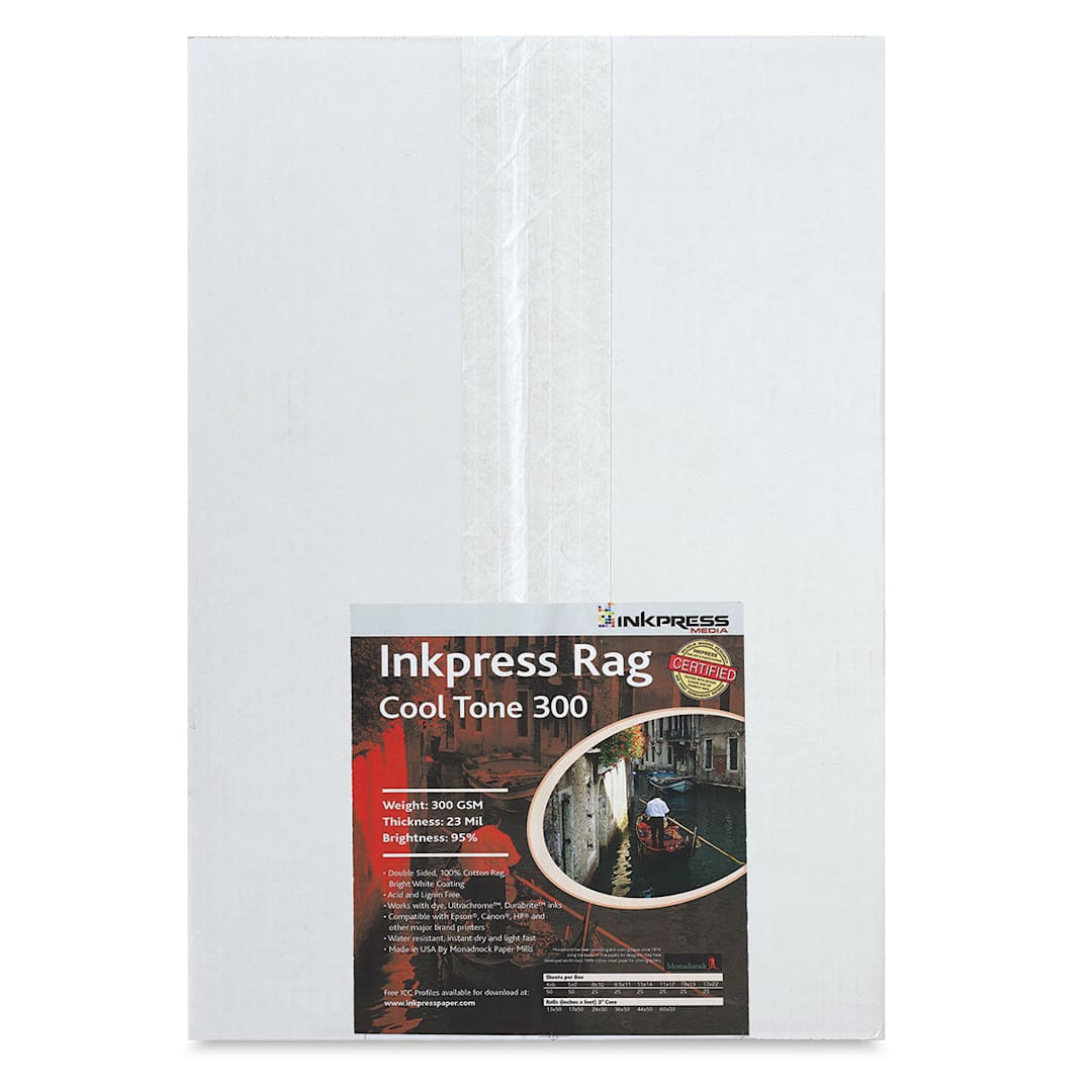 Open in modal - Inkpress Rag Digital Paper - Front of 13" x 19" Cool Tone package of 25 sheets