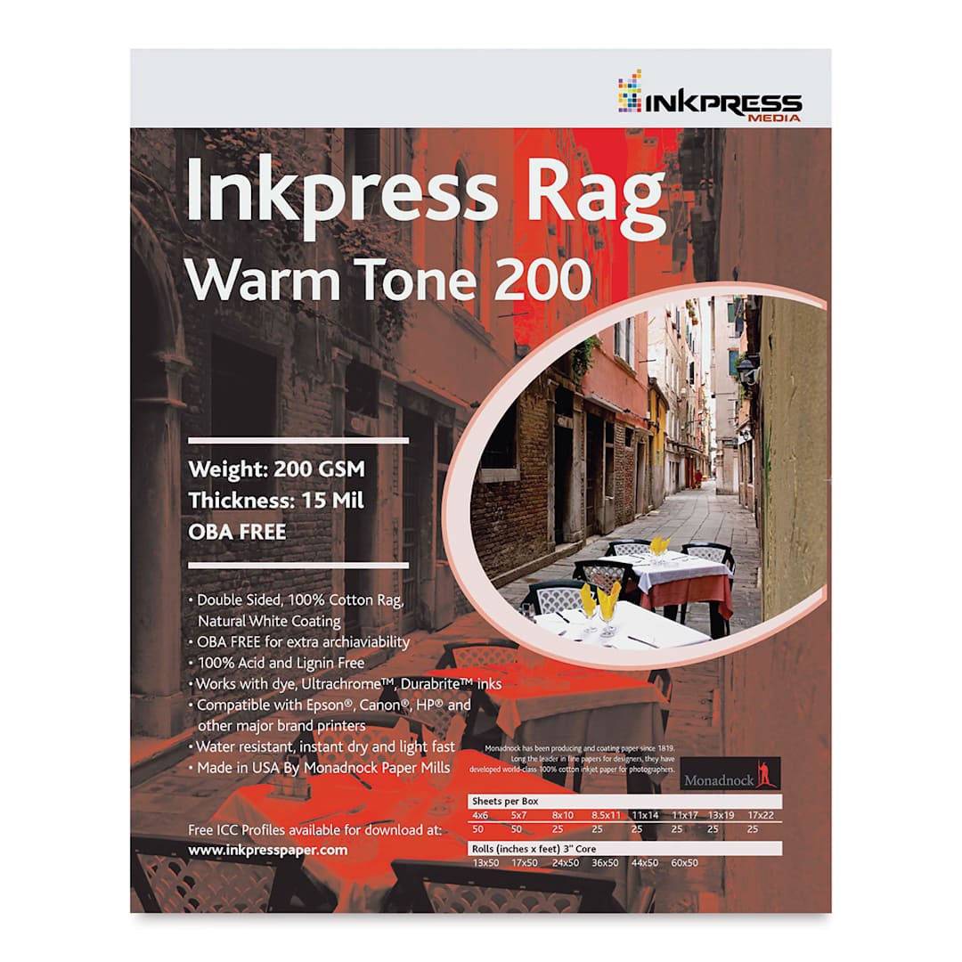 Open in modal - Inkpress Rag Digital Paper - Warm Tone, 200 gsm, 13" x 19", 25 Sheets