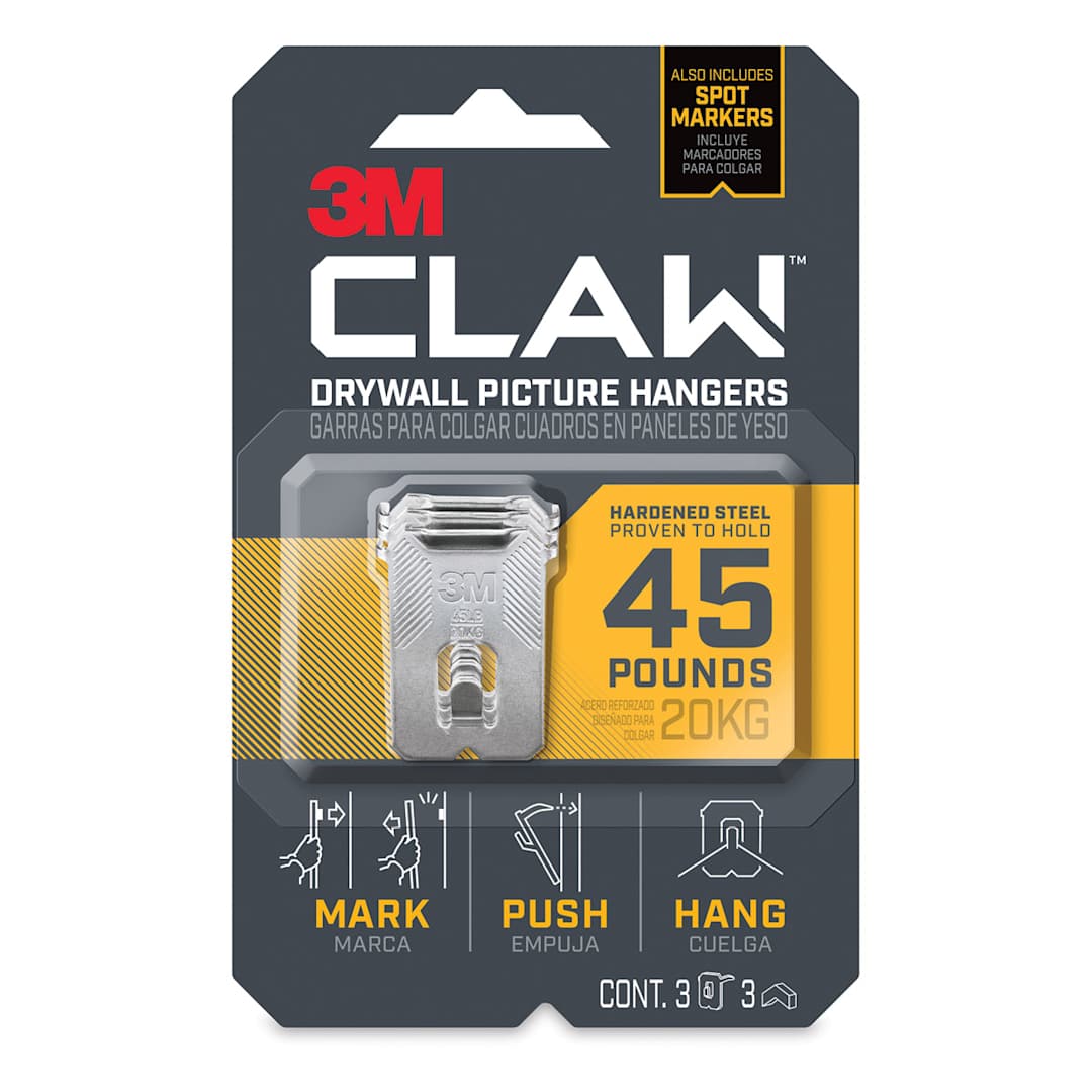 Open in modal - 3M Claw Drywall Picture Hanger - 45 lb, Package of 3 (In packaging)