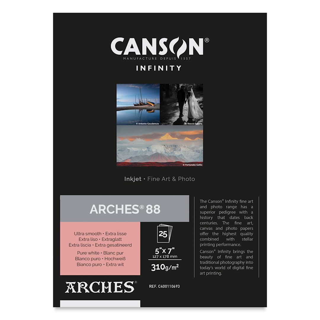 Open in modal - Canson Infinity Arches 88 Inkjet Fine Art and Photo Paper - 5" x 7", 310 gsm, Package of 25