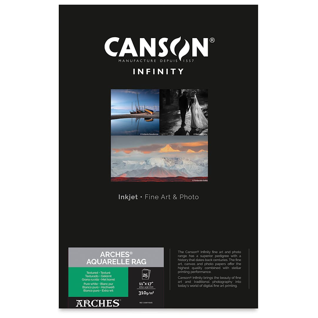 Open in modal - Canson Infinity Arches Aquarelle Rag Inkjet Paper - 11" x 17", 310 gsm, Package of 25