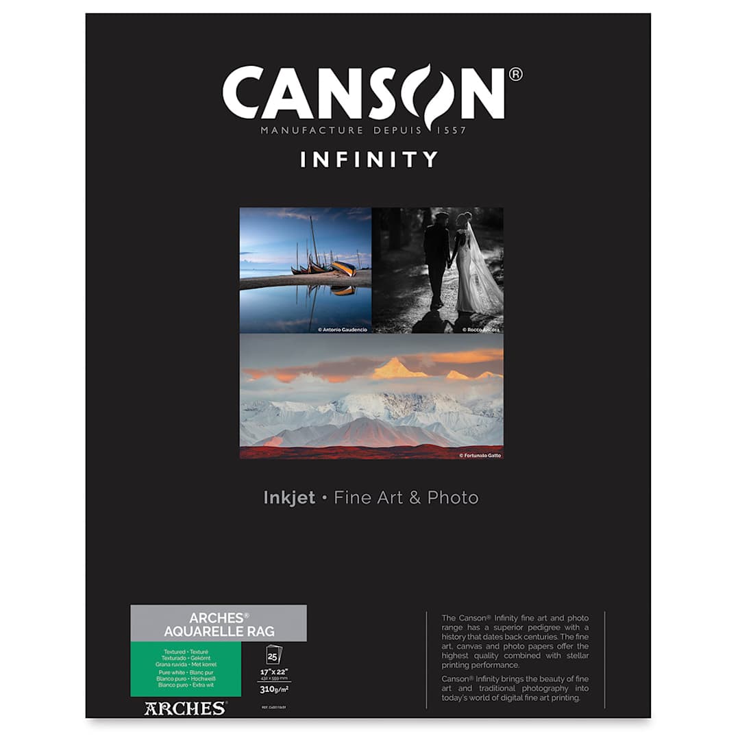 Open in modal - Canson Infinity Arches Aquarelle Rag Inkjet Paper - 17" x 22", 310 gsm, Package of 25