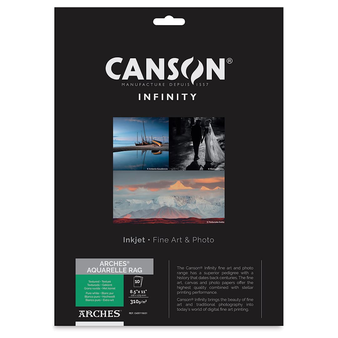 Open in modal - Canson Infinity Arches Aquarelle Rag Inkjet Paper - 8-1/2" x 11", 310 gsm, Package of 10