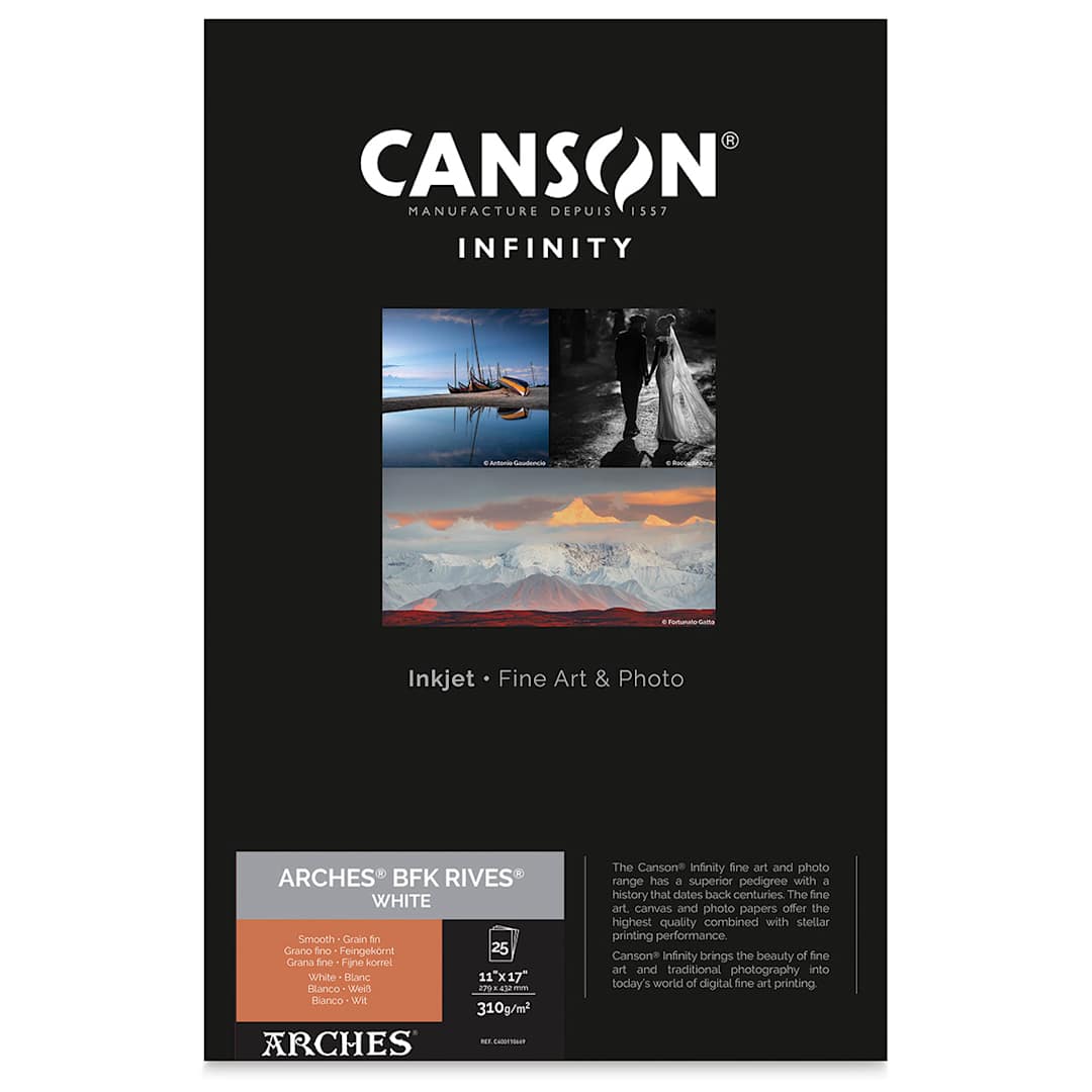 Open in modal - Canson Infinity Arches BFK Rives Inkjet Fine Art and Photo Paper - 11" x 17", White, 310 gsm, Package of 25
