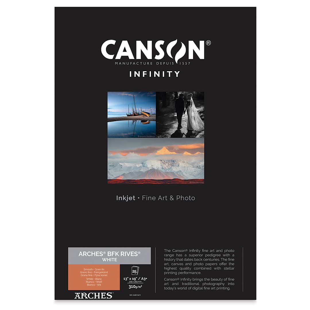 Open in modal - Canson Infinity Arches BFK Rives Inkjet Fine Art and Photo Paper - 13" x 19", A3+, White, 310 gsm, Package of 25