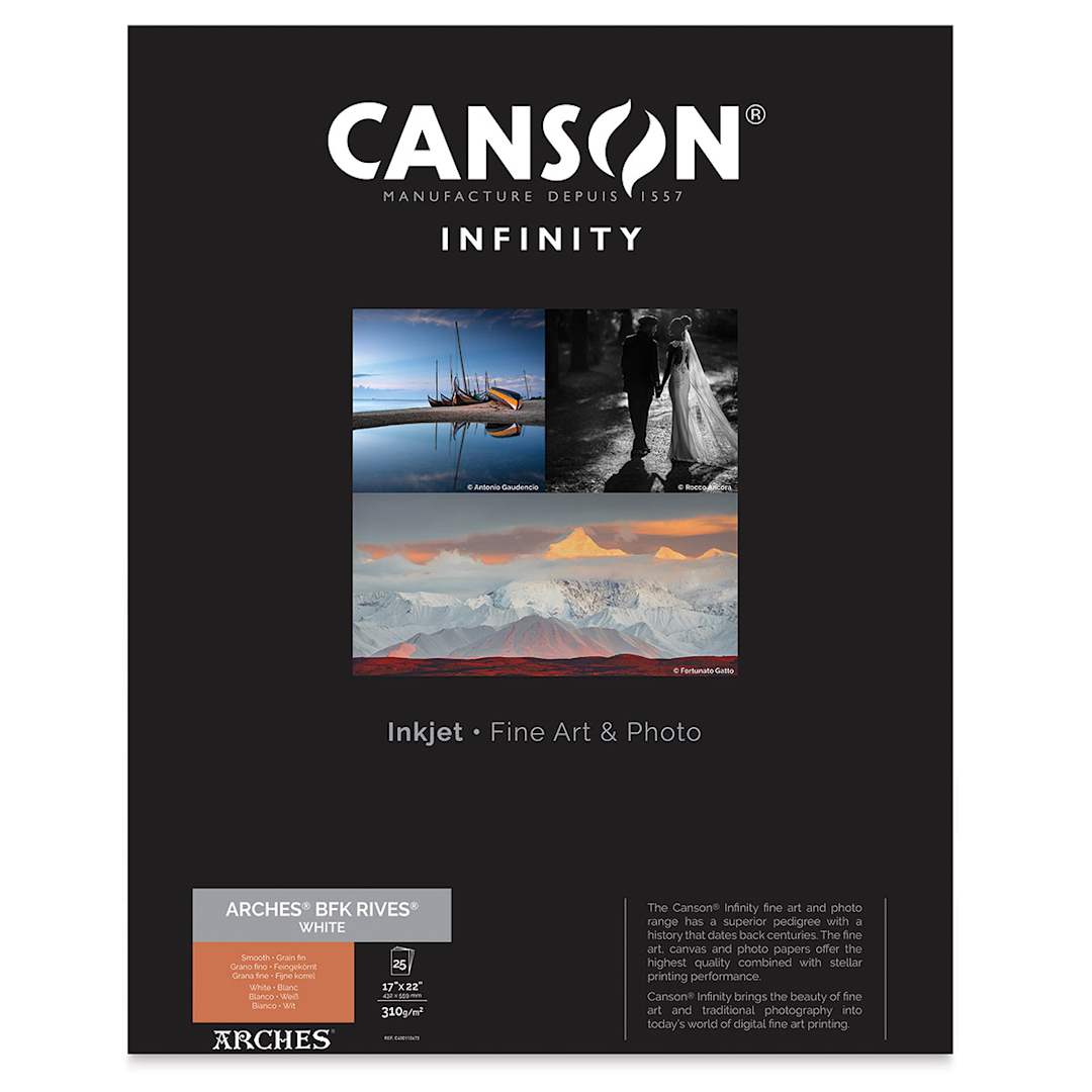 Open in modal - Canson Infinity Arches BFK Rives Inkjet Fine Art and Photo Paper - 17" x 22", White, 310 gsm, Package of 25