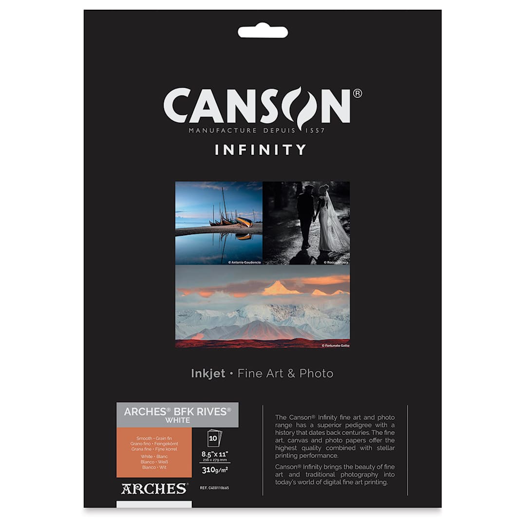 Open in modal - Canson Infinity Arches BFK Rives Inkjet Fine Art and Photo Paper - 8-1/2" x 11", White, 310 gsm, Package of 10