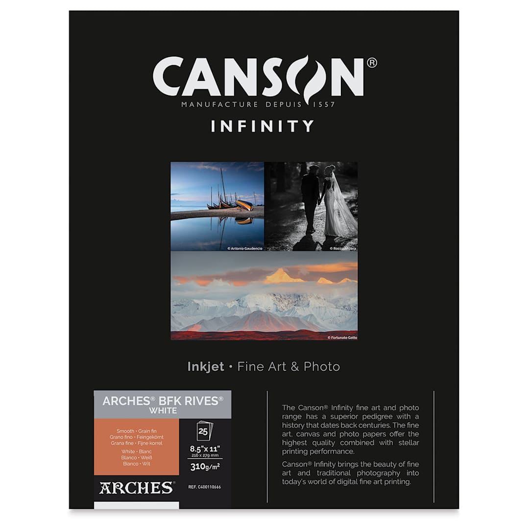 Open in modal - Canson Infinity Arches BFK Rives Inkjet Fine Art and Photo Paper - 8-1/2" x 11", White, 310 gsm, Package of 25