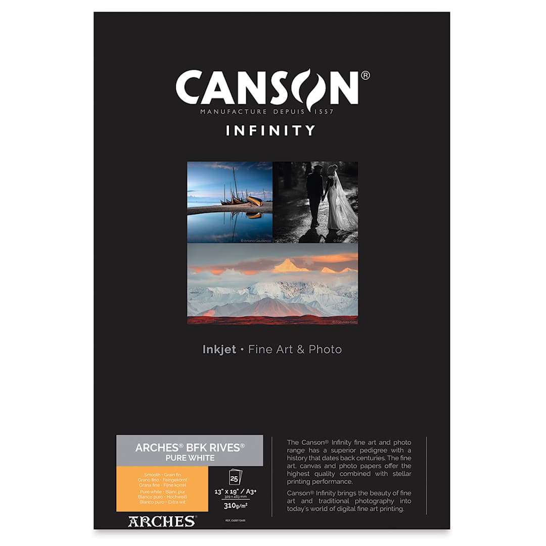 Open in modal - Canson Infinity Arches BFK Rives Inkjet Fine Art and Photo Paper - 13" x 19", A3+, Pure White, 310 gsm, Package of 25