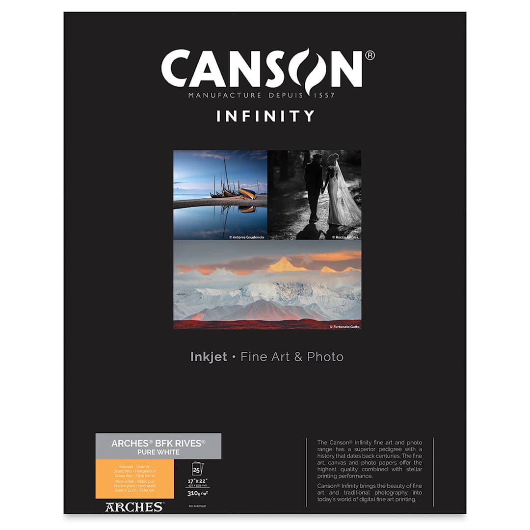 Open in modal - Canson Infinity Arches BFK Rives Inkjet Fine Art and Photo Paper - 17" x 22", Pure White, 310 gsm, Package of 25
