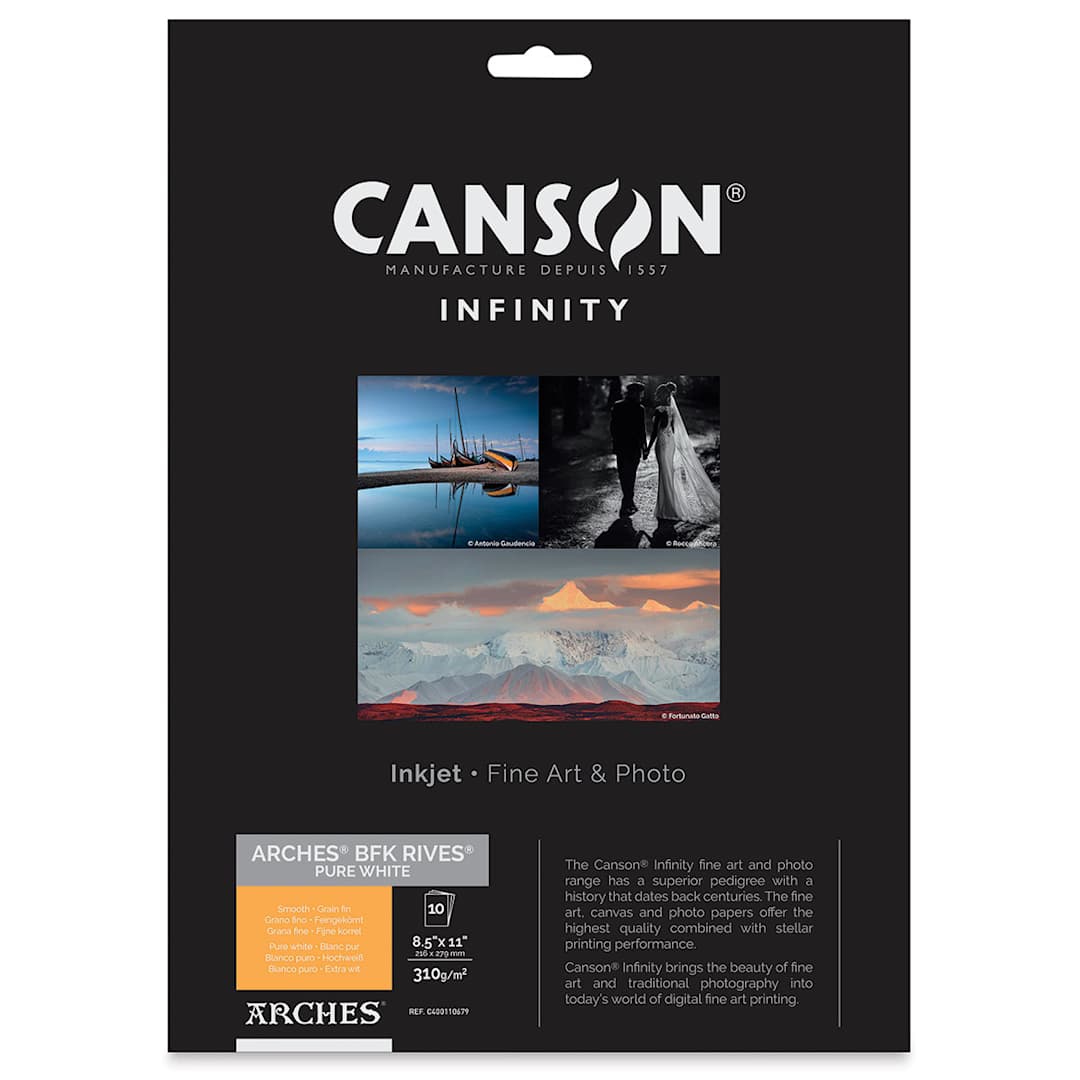Open in modal - Canson Infinity Arches BFK Rives Inkjet Fine Art and Photo Paper - 8-1/2" x 11", Pure White, 310 gsm, Package of 10
