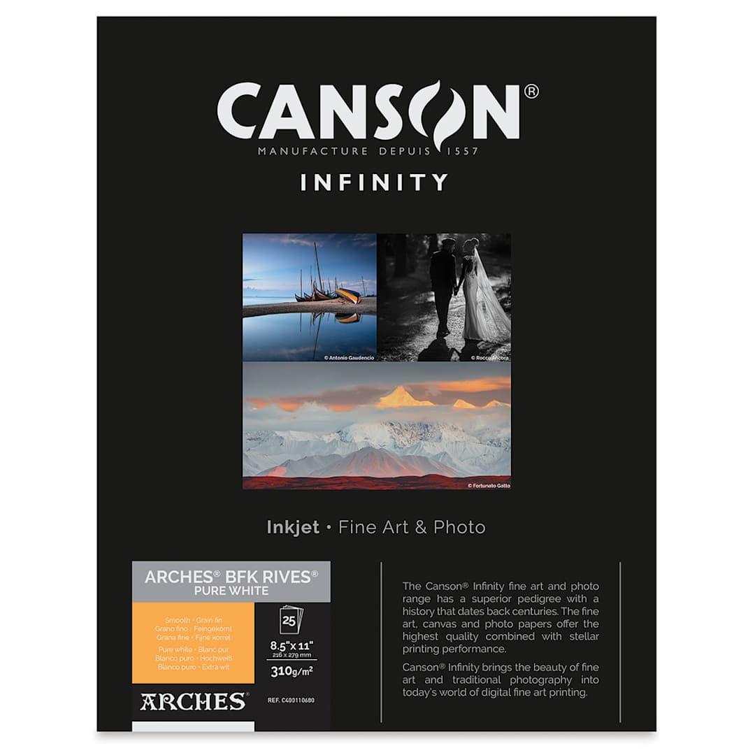 Open in modal - Canson Infinity Arches BFK Rives Inkjet Fine Art and Photo Paper - 8-1/2" x 11", Pure White, 310 gsm, Package of 25