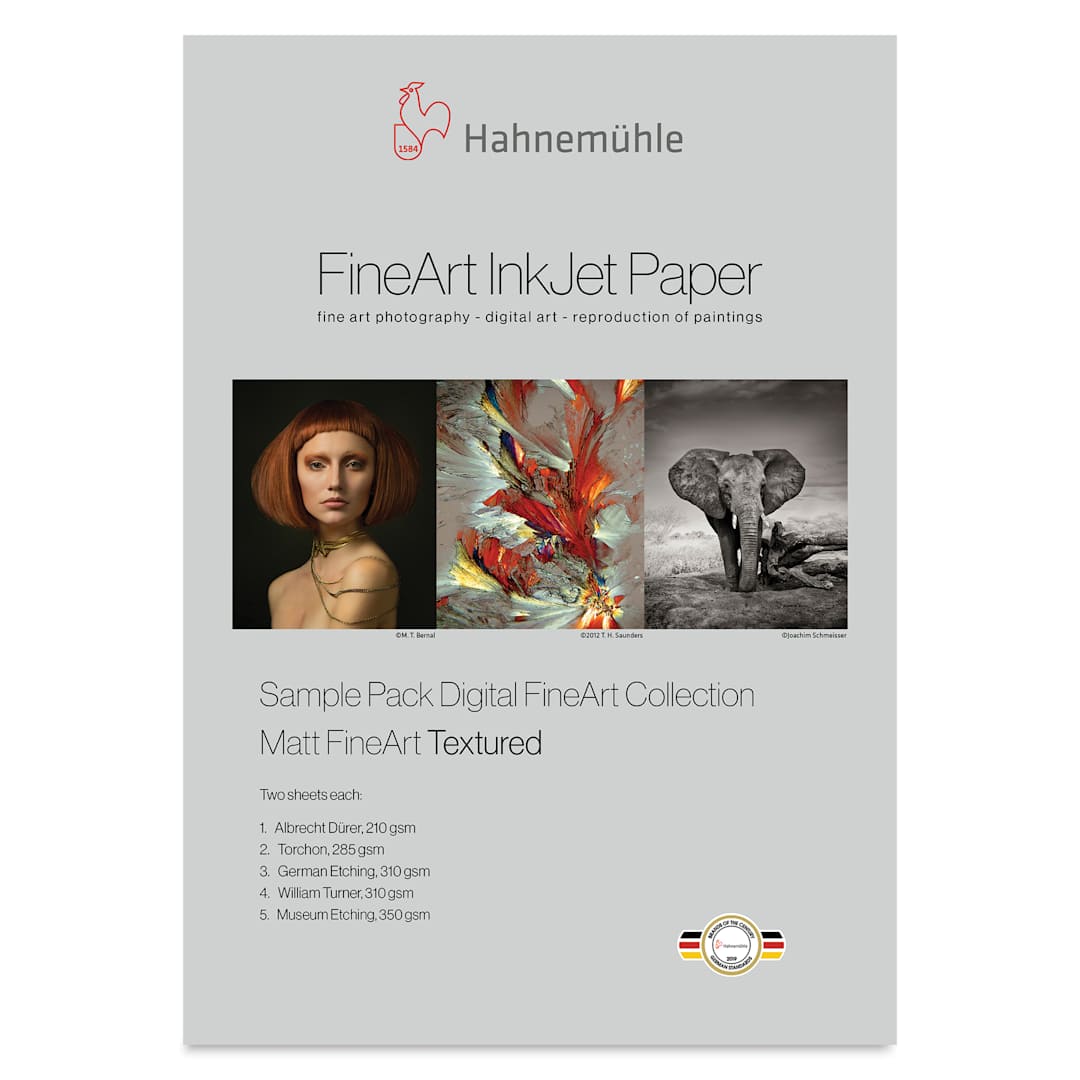 Open in modal - Hahnemühle Matte FineArt Textured Inkjet Paper Sample Pack - 8-1/2" x 11", Pkg of 10 (Front of package)