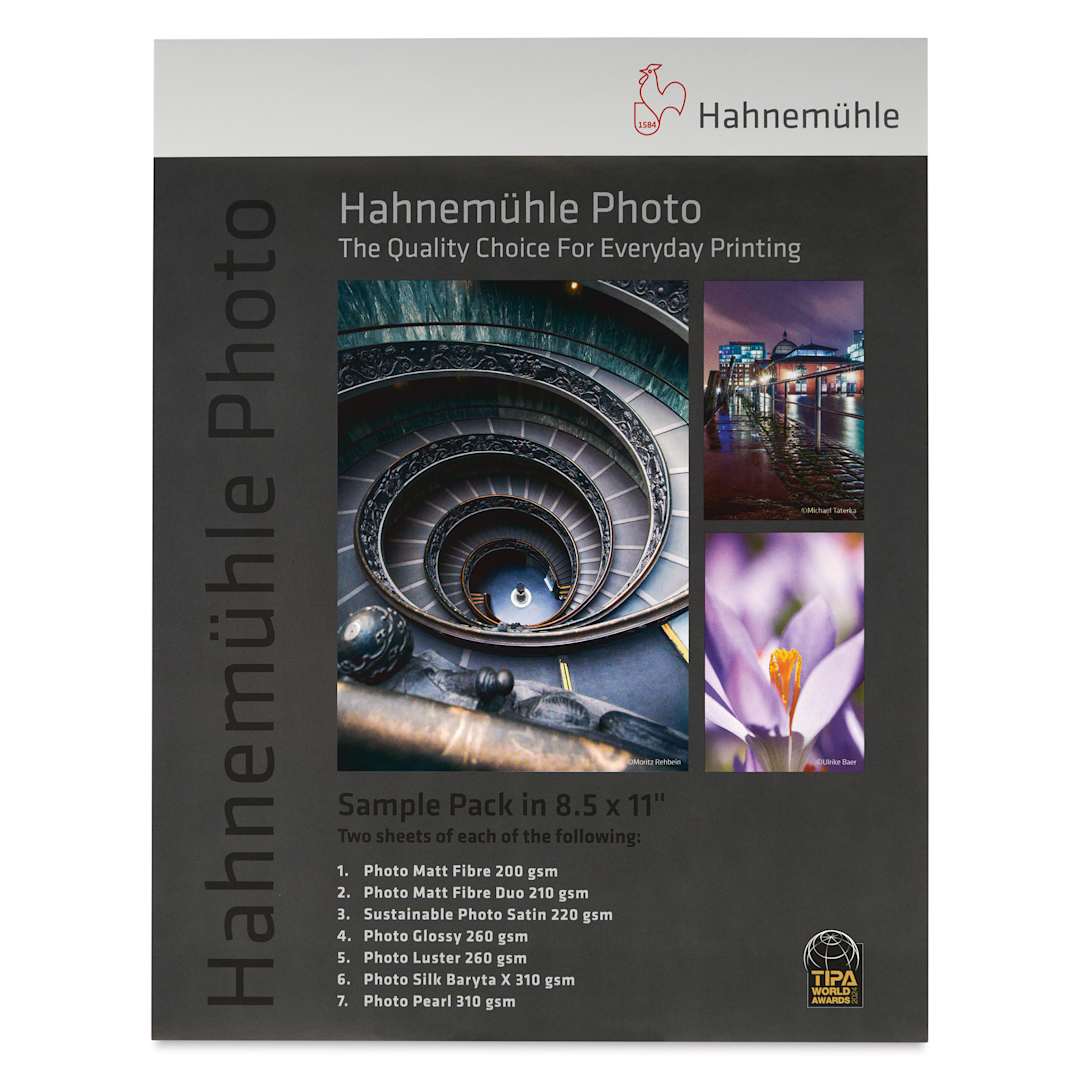 Open in modal - Hahnemühle Inkjet Photo Paper Sample Pack - 8-1/2" x 11", Pkg of 14, front of packaging