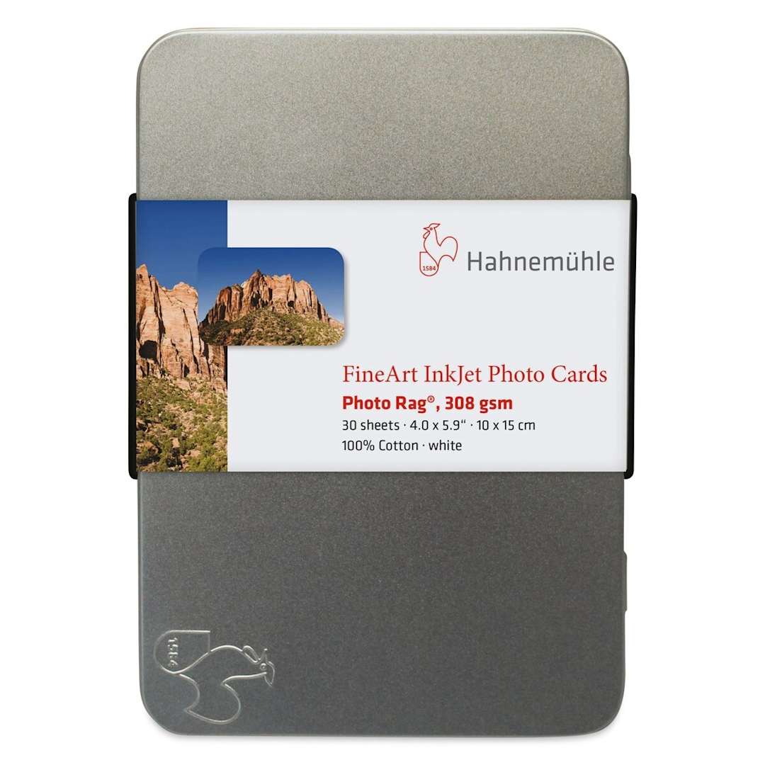 Open in modal - Hahnemühle Photo Rag Inkjet Photo Cards - 4" x 6", Pkg of  30 (Front of tin)