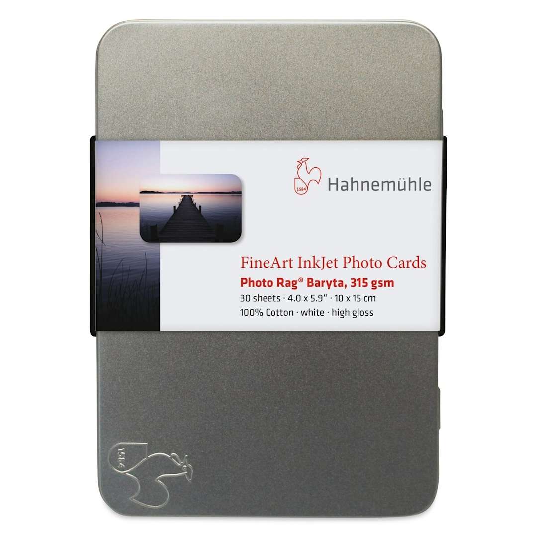 Open in modal - Hahnemühle Photo Rag Baryta Inkjet Photo Cards - 4" x 6", Pkg of 30 (Front of tin)