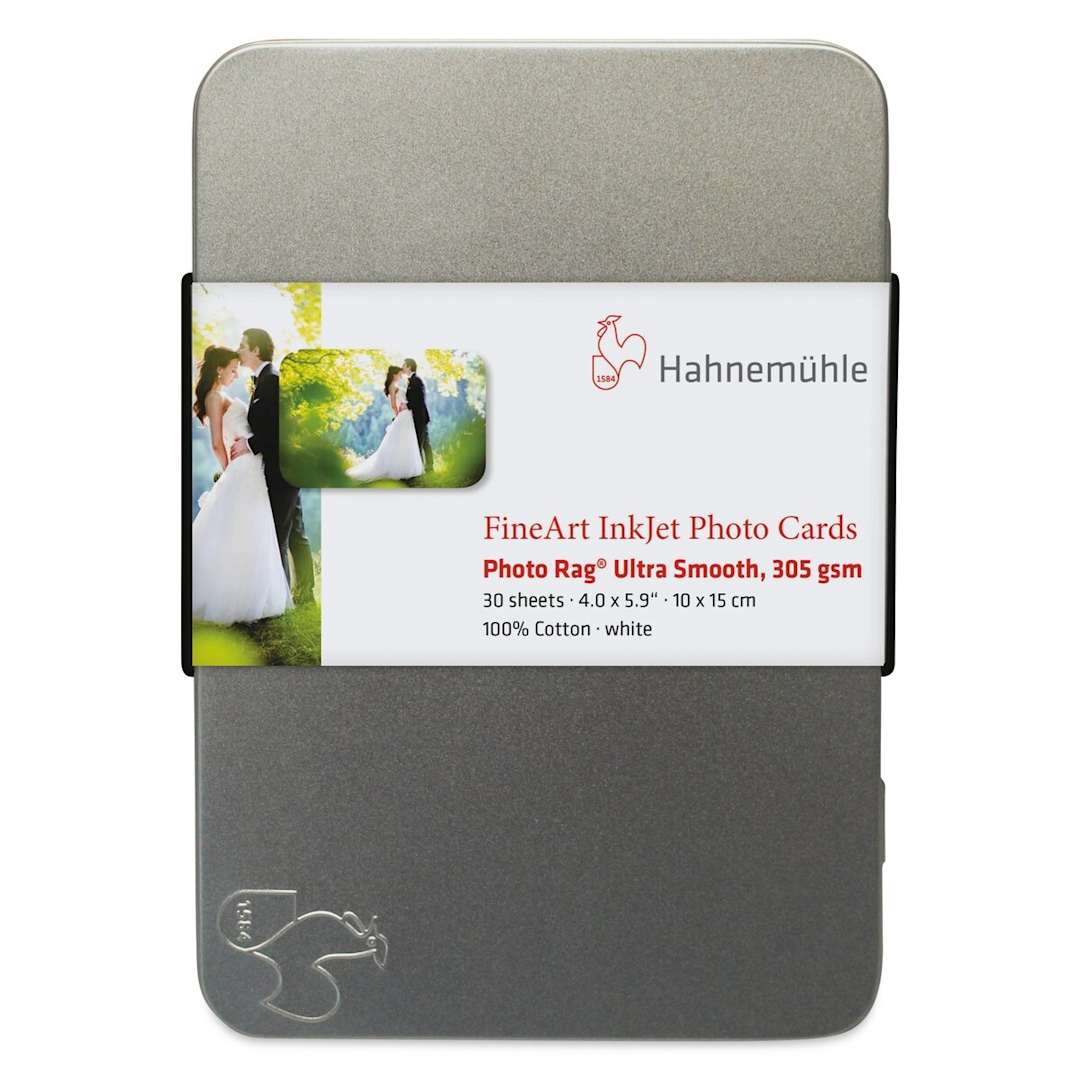 Open in modal - Hahnemühle Photo Rag Ultra Smooth Inkjet Photo Cards - 4" x 6", Pkg of 30 (Front of tin)