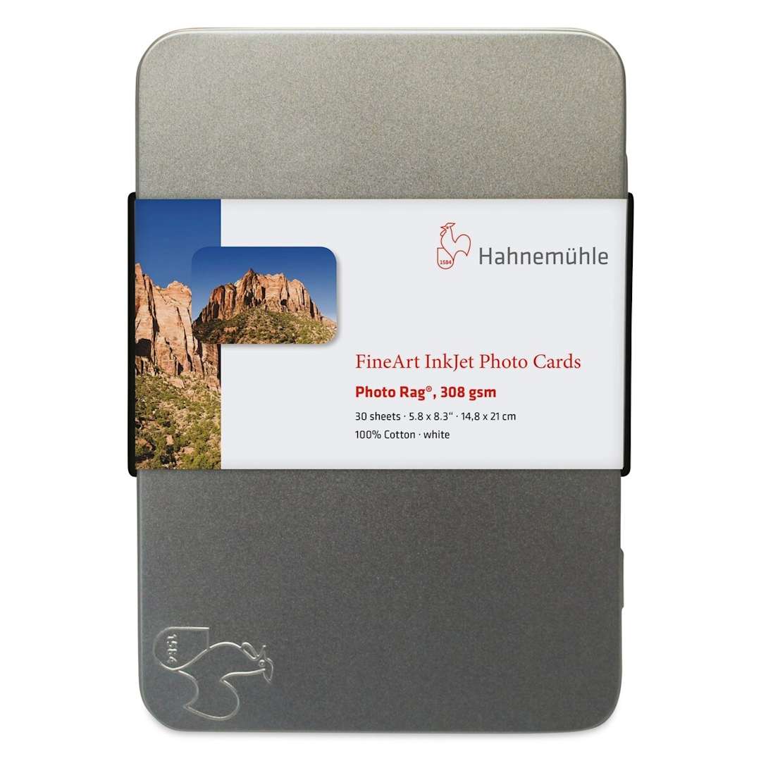 Open in modal - Hahnemühle Photo Rag Inkjet Photo Cards - 5.8" x 8.3", Pkg of  30 (Front of tin)