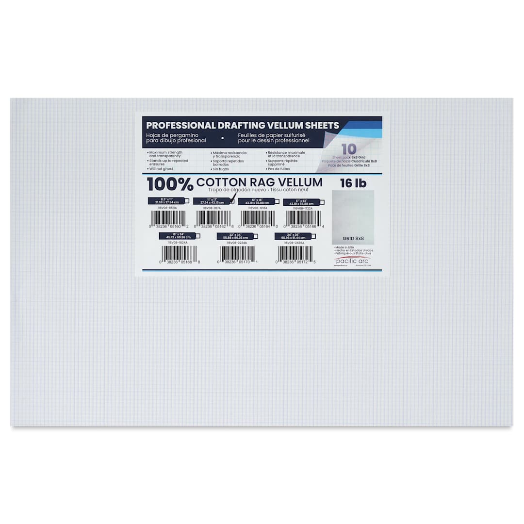 Open in modal - Pacific Arc Gridded Drafting Vellum Pack - 8 x 8 Grid, 11" x 17". Pkg of 10, packaging